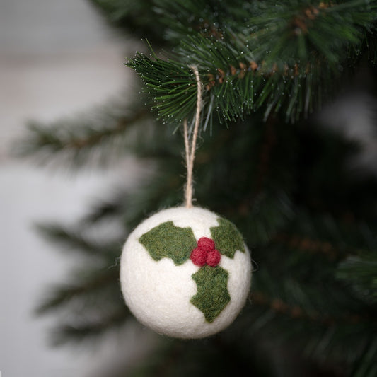 Vilten kerstbal holly berry large