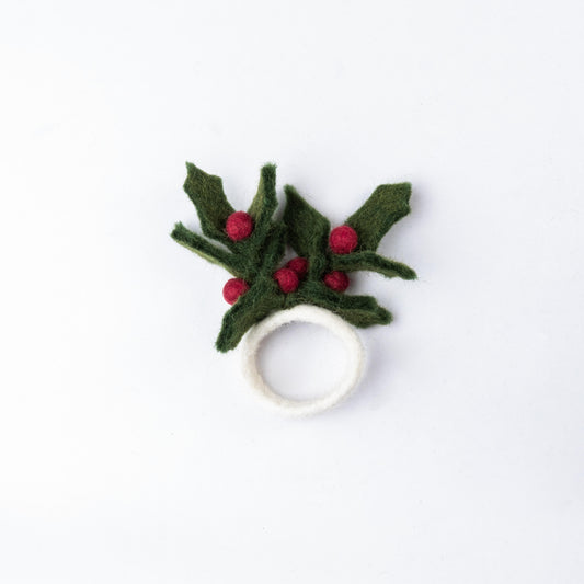 Detailfoto van vilten servetring holly berry