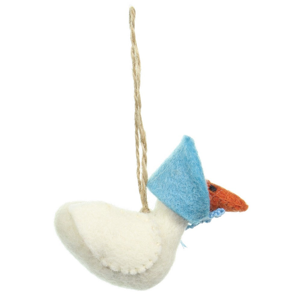 Detailfoto van vilten hanger gans turquoise