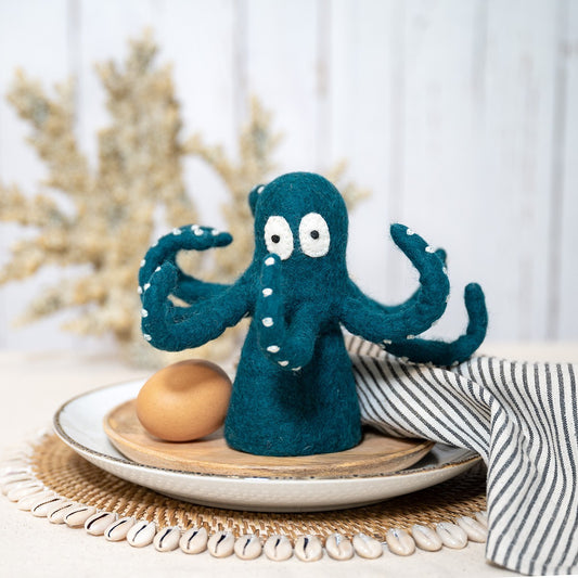 Vilten decoratie sealife octopus zeegroen