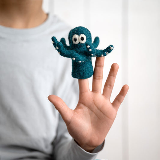 Vilten vingerpopje octopus zeegroen