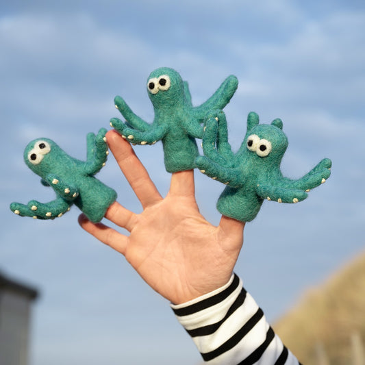Vilten vingerpopje octopus aquablauw