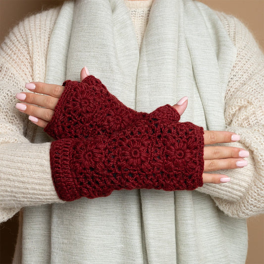Vilten handwarmers granny square bordeaux