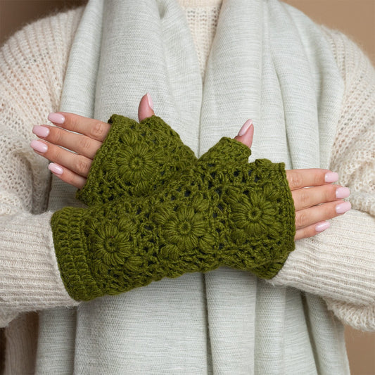 Vilten handwarmers granny square legergroen