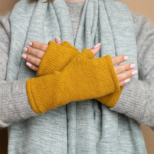 Vilten handwarmers cosy okergeel
