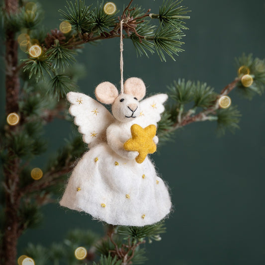 Vilten hanger muis engel met ster