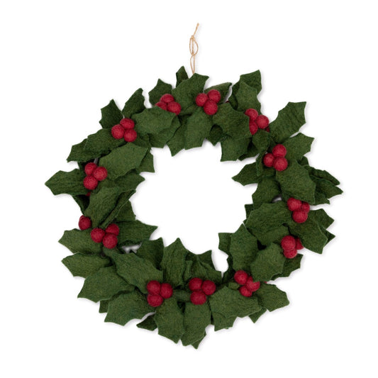 Detailfoto van vilten krans holly berry xl