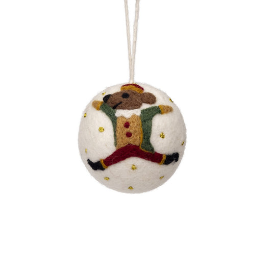 Detailfoto van vilten hanger bal dansende muis