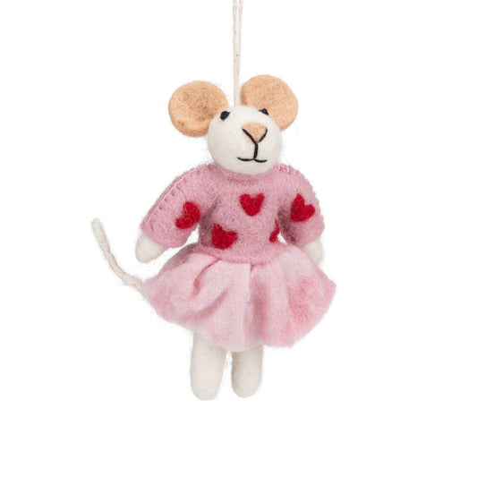 Detailfoto van vilten hanger muis sweetheart roze