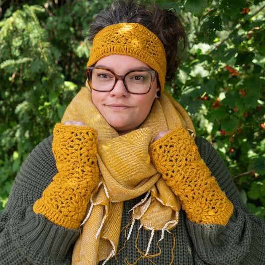 Haarband Granny Square Okergeel