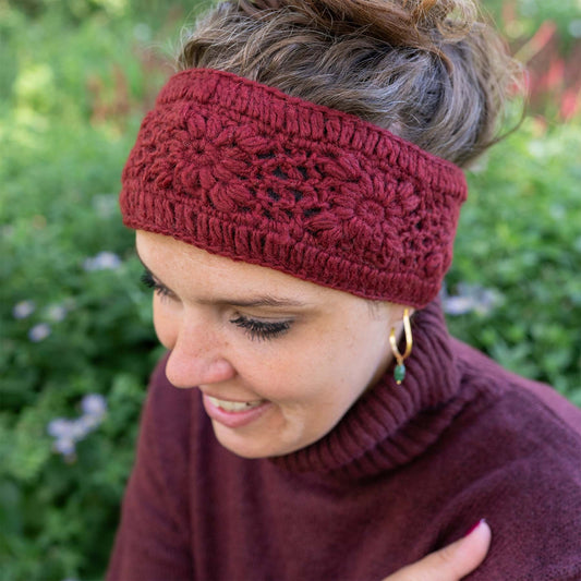 Haarband Granny Square Bordeaux