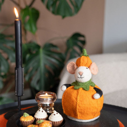 Vilten decoratie muis pompoen