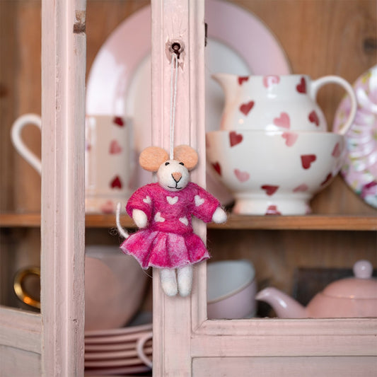 Vilten hanger muis sweetheart fuchsia