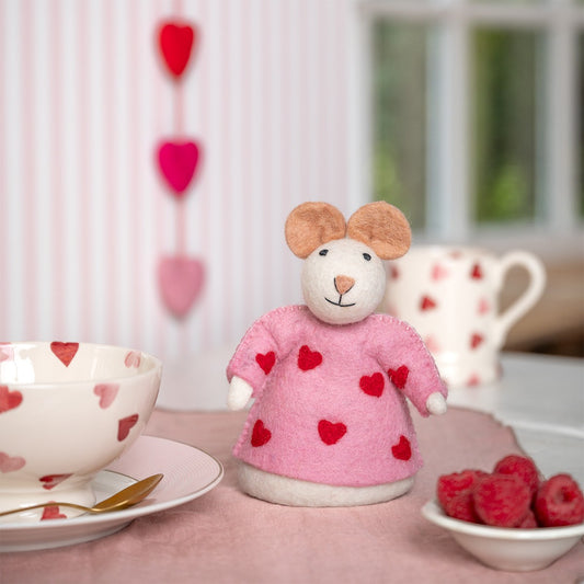 Vilten decoratie muis sweetheart roze