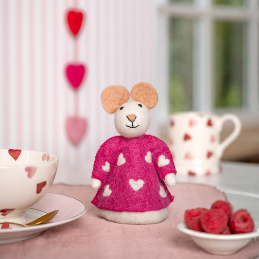 Vilten decoratie muis sweetheart fuchsia 3 st.