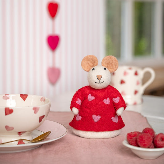 Vilten decoratie muis sweetheart rood 3 st.