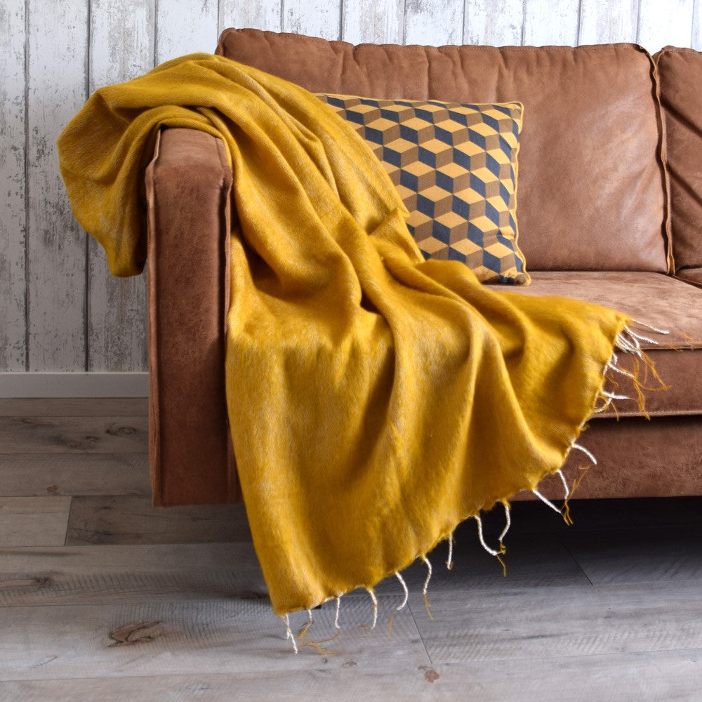 Detailfoto van plaid okergeel