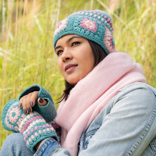 Muts Granny Square Colorful Turquoise-Roze