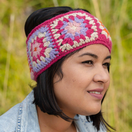 Haarband Granny Square Colorful Fuchsia-Oranje
