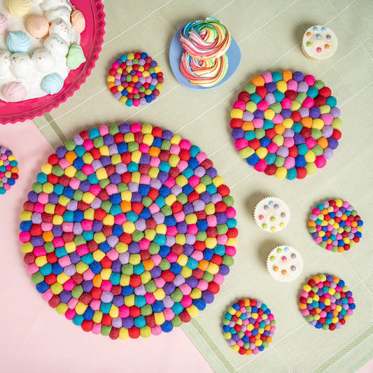 Vilten onderzetter vb 40 cm rond multicolor
