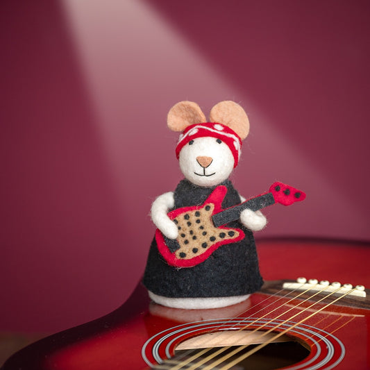 Vilten decoratie muis rockstar