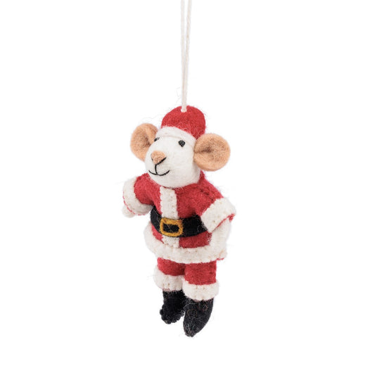 Detailfoto van vilten hanger muis kerstmuis