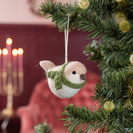 Vilten hanger vogeltje crème