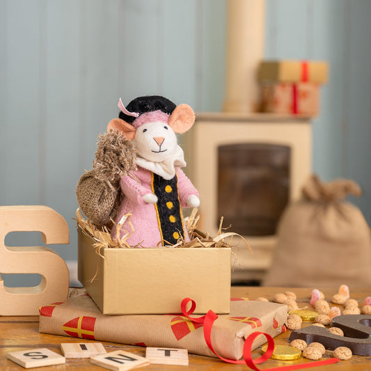 Vilten decoratie muis pietermuis lichtroze