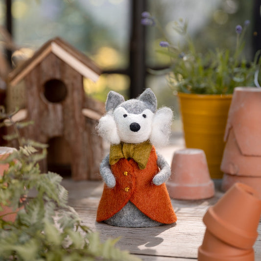 Vilten decoratie wolf indian summer cognac