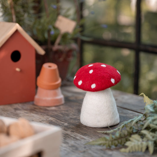 Vilten decoratie paddenstoel rood