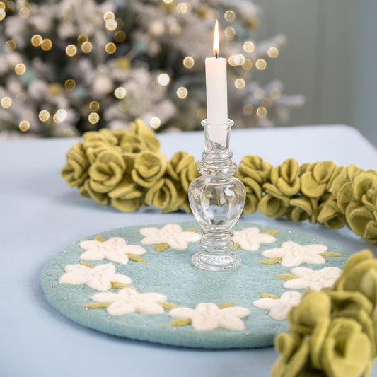 Onderzetter 35 cm IJsblauw Kerstster van vilt
