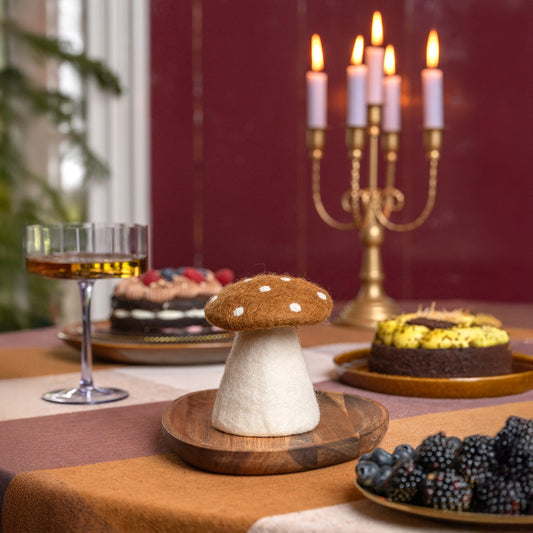 Vilten decoratie paddenstoel indian summer bruin