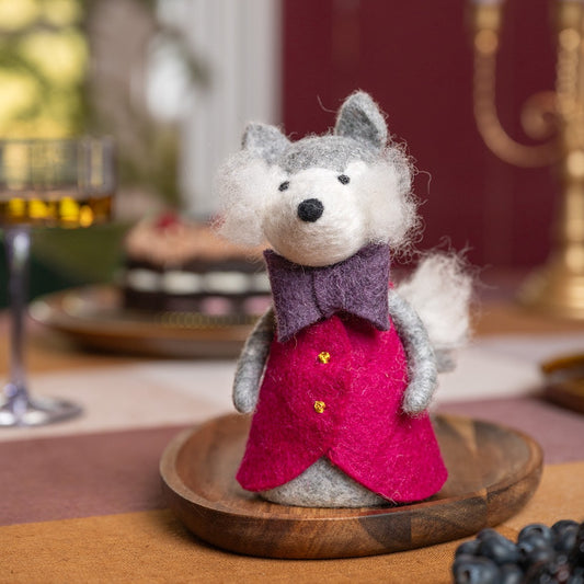 Vilten decoratie wolf indian summer burgundy