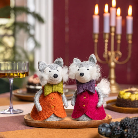 Vilten decoratie wolf indian summer assorti 2 st.