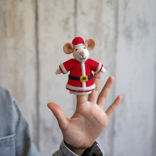 Vilten vingerpopje muis kerstmuis