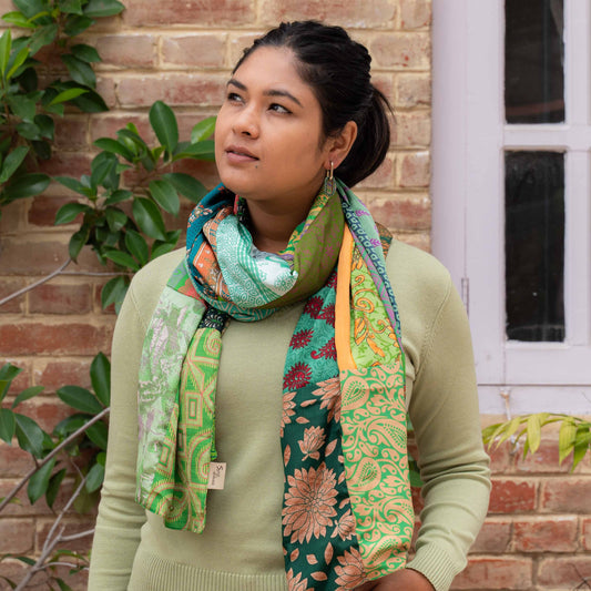 Vilten sarisjaal patchwork groentinten