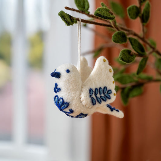 Vilten hanger vredesduif delfts blauw