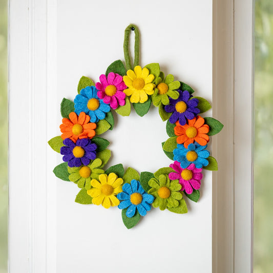 Vilten krans margrietjes multicolor xl