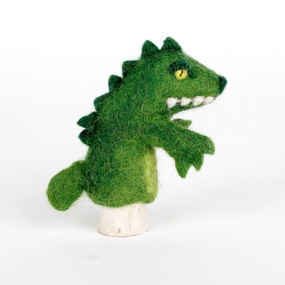 Detailfoto van vilten vingerpopje krokodil 3d