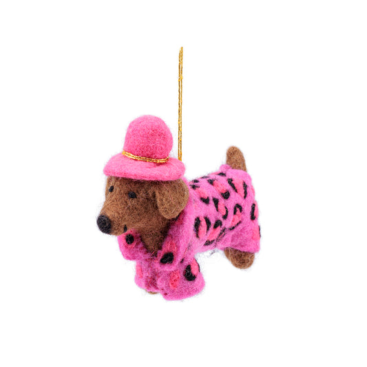 Vilten hanger teckel panter roze