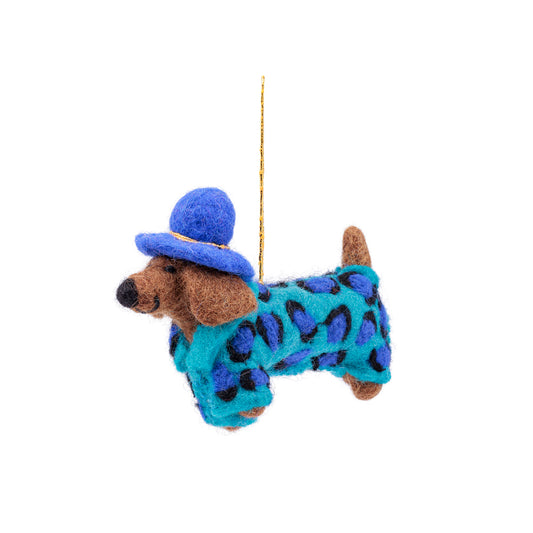 Vilten hanger teckel panter turquoise