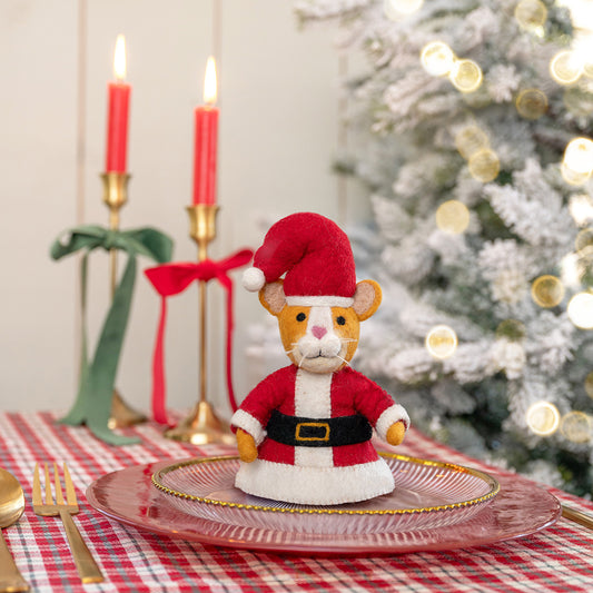 Vilten decoratie kat kerstman
