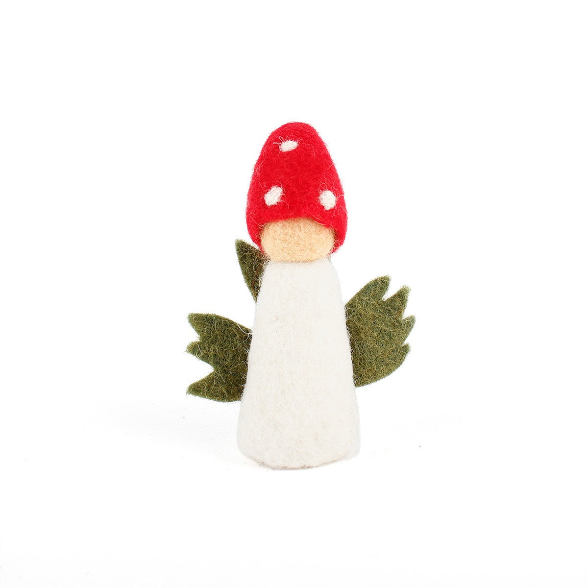 Detailfoto van vilten vingerpopje paddenstoel 3d