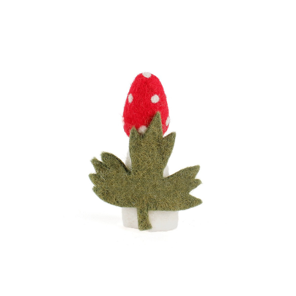 Detailfoto van vilten vingerpopje paddenstoel 3d