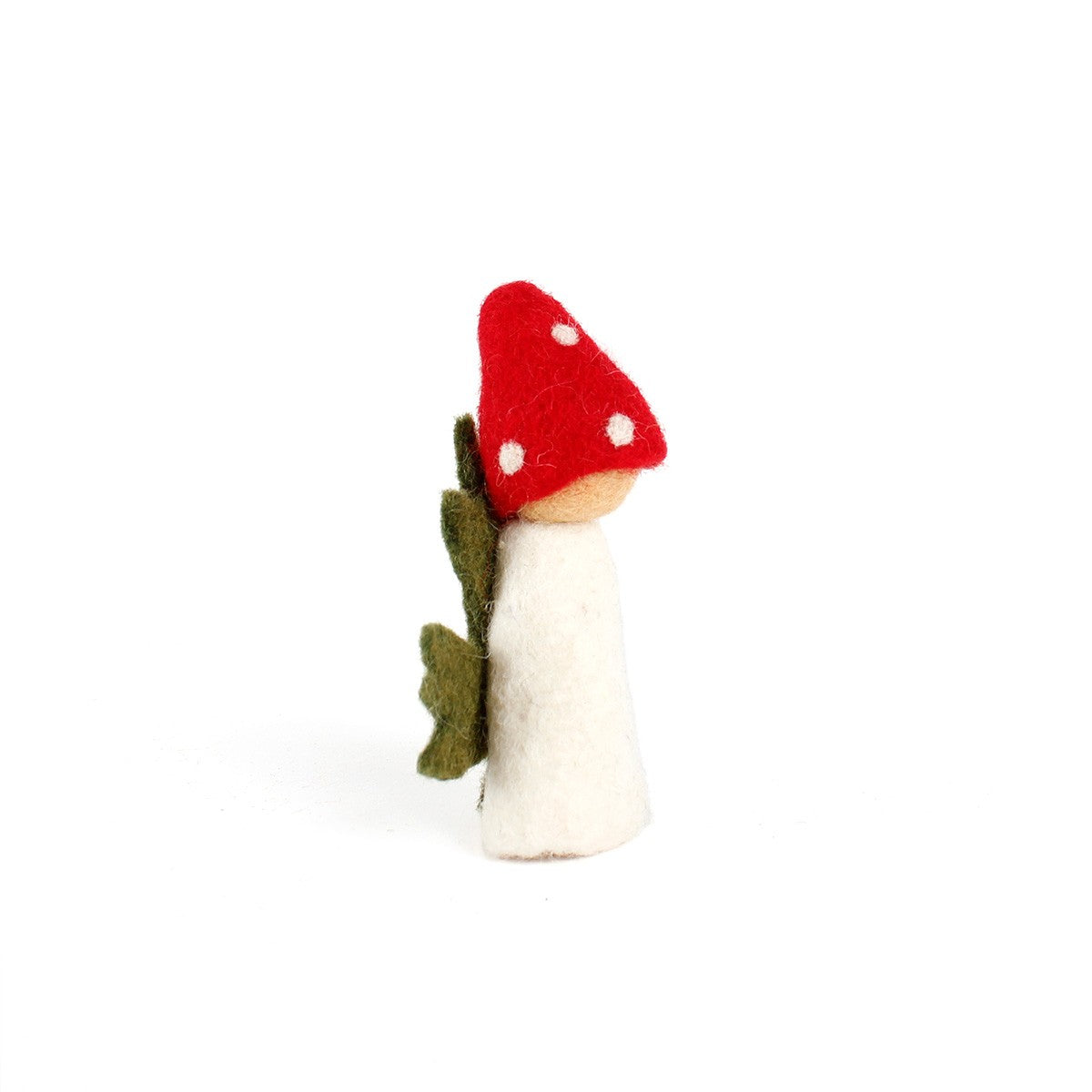 Detailfoto van vilten vingerpopje paddenstoel 3d