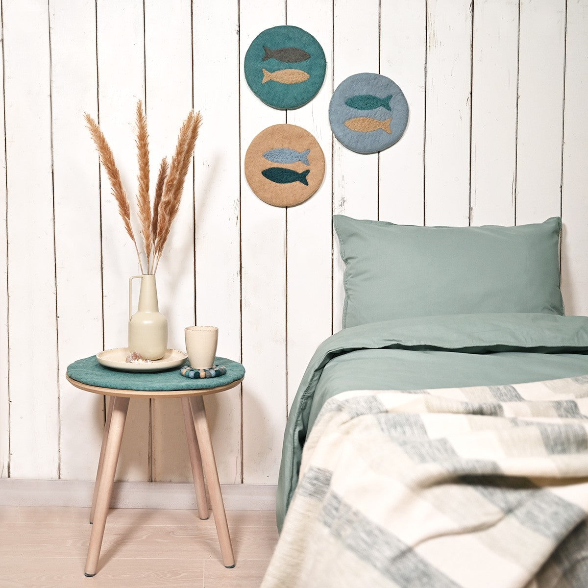 Detailfoto van vilten onderzetter 20 cm beachlife sea