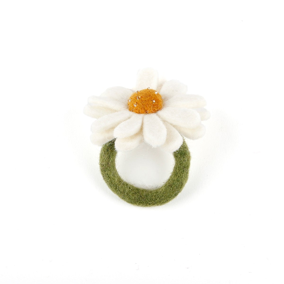 Detailfoto van vilten servetring margrietje