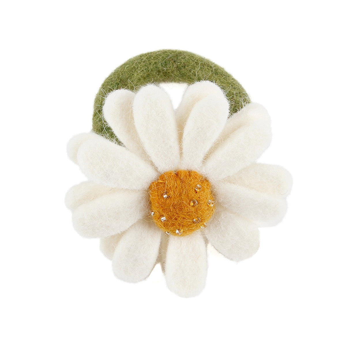 Detailfoto van vilten servetring margrietje