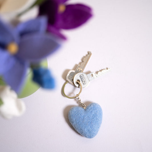 Vilten sleutelhanger hart pastel blauw
