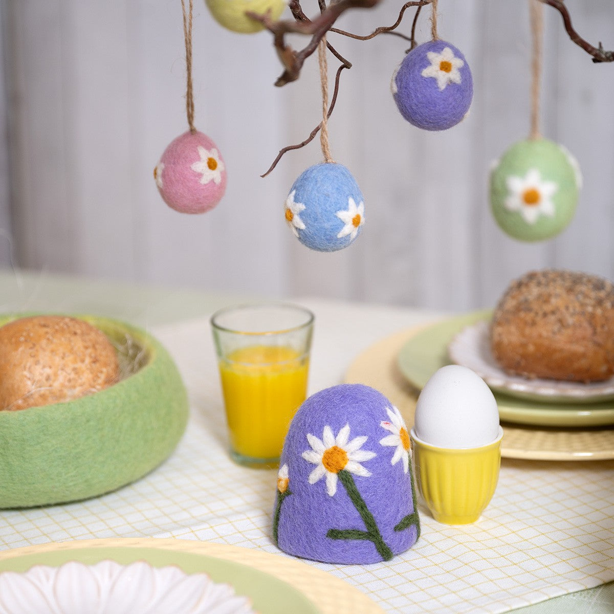 Vilten eiwarmer margrietjes lila
